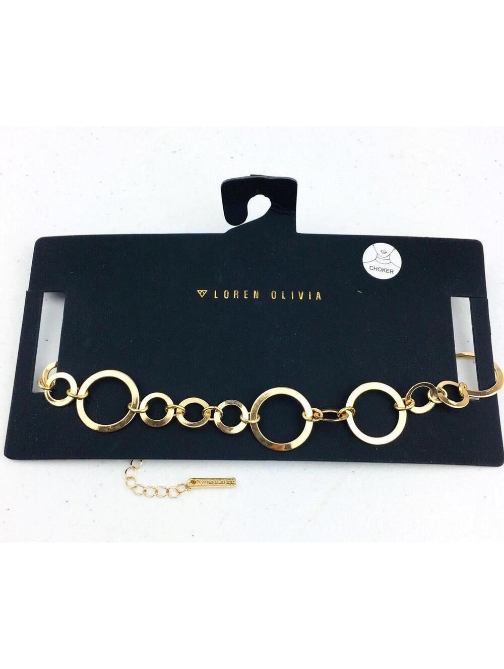 NWT Loren Olivia Gold-Tone Circle Link Chain Choker Necklace Adjustable 14" Long